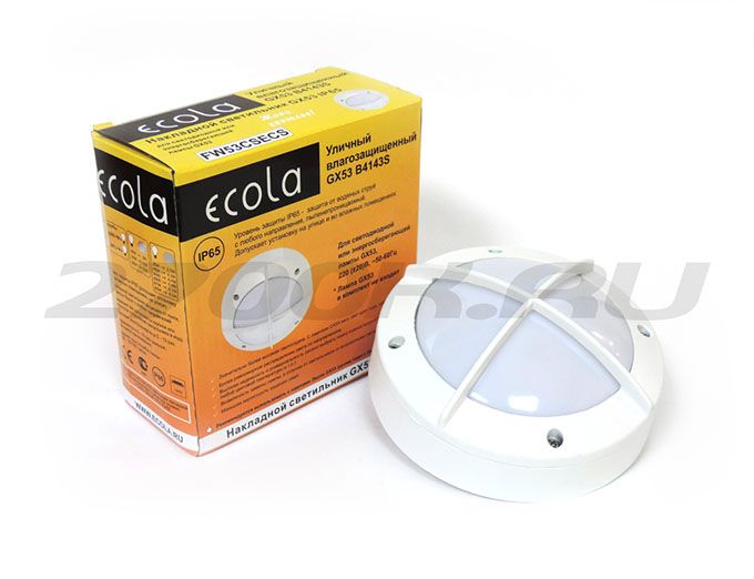 Уличный светильник Ecola GX53 IP65 накладной круглый белый с решеткой