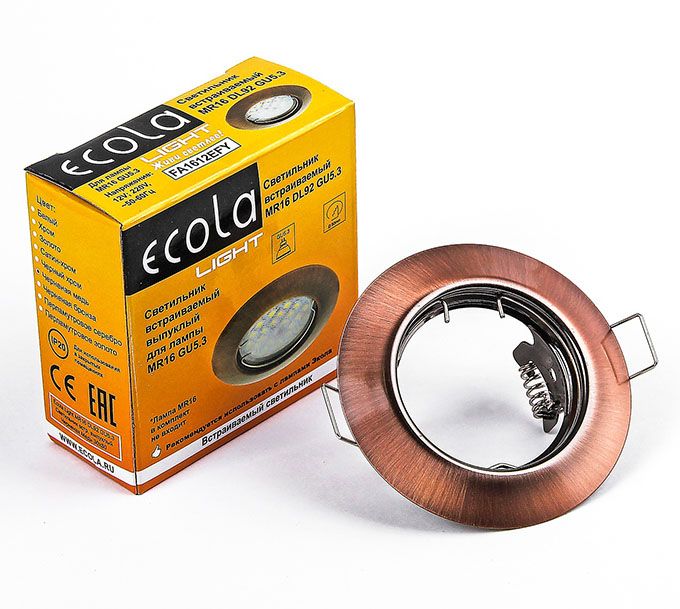 Встраиваемый точечный светильник Ecola Light MR16 DL92 GU5.3 выпуклый
черненая медь