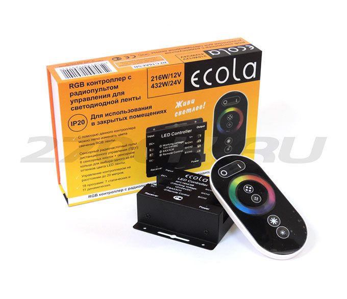 Радиочастотный контроллер Ecola для светодиодной ленты RGB 18A 12V 216W (24V 432W) с сенсорным пультом д/у
