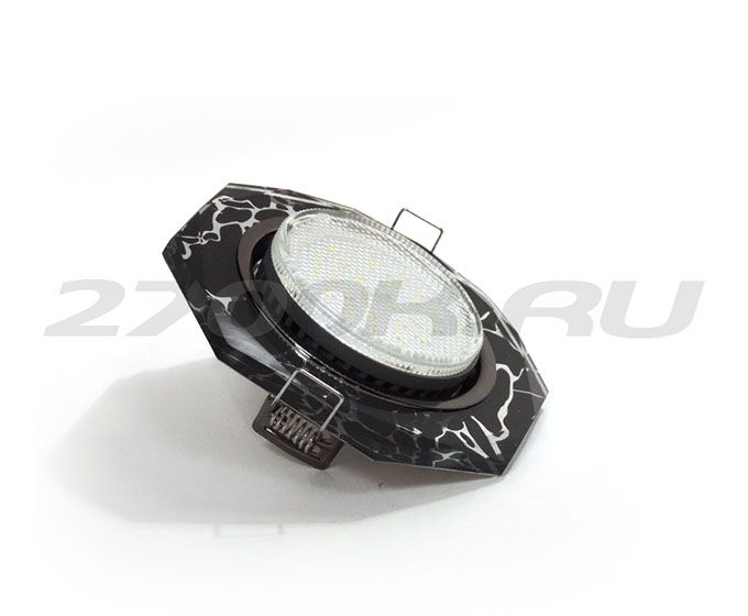 Встраиваемый светильник Ecola GX53 H4 5312 Glass черный хром с восьмиугольной вкладкой хром на черном