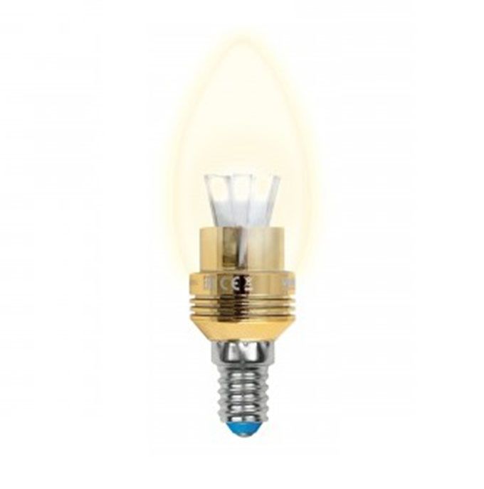Светодиодная лампа Uniel Crystal Gold свеча LED 5W E14 3000K для 
хрустальных люстр (прозрачная)