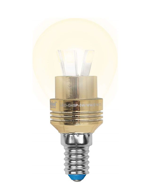 Светодиодная лампа Uniel Crystal Gold в форме шара LED 5W E14 3000K для хрустальных люстр (прозрачная)