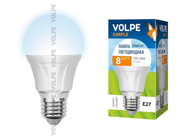 Светодиодная лампа Volpe Simple в форме шара LED 8W A60 E27 4500K (матовая)