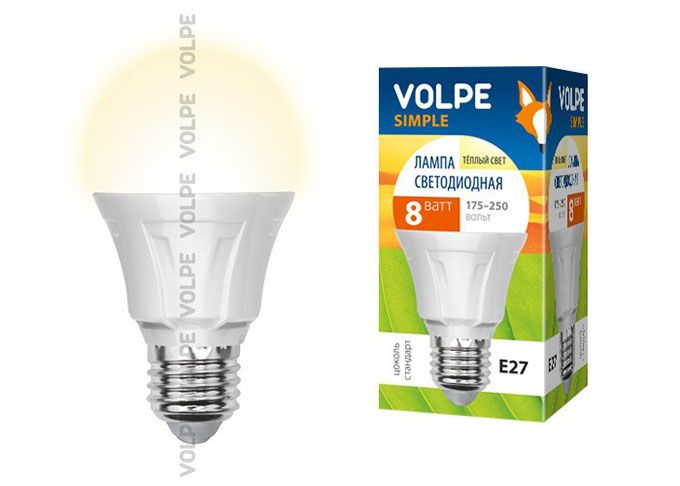 Светодиодная лампа Volpe Simple в форме шара LED 8W A60 E27 3000K (матовая)