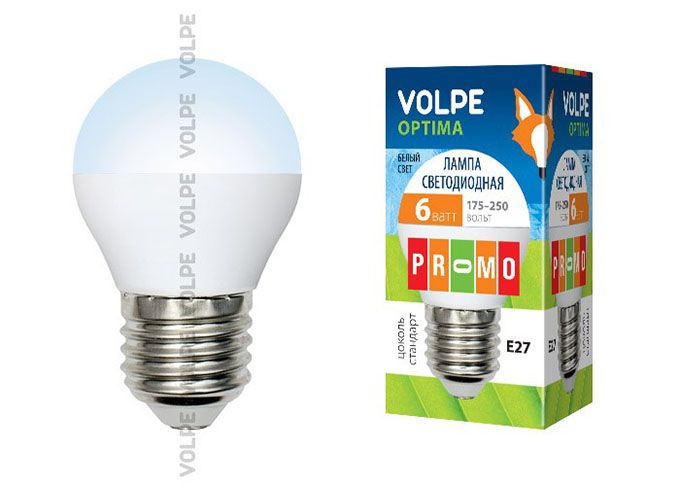Светодиодная лампа Volpe Optima в форме шара G45 E27 LED 6W (матовое 
стекло) 4500K