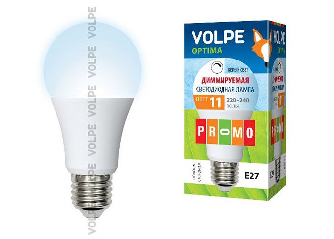 Диммируемая светодиодная лампа Volpe Optima DIM шар LED 11W A60 E27 
4500K (матовое стекло)