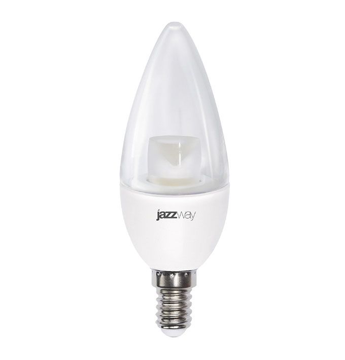 Светодиодная лампа Jazzway PLED-SP C37 свеча LED 7W E14 3000K с линзой 
(прозрачное стекло)