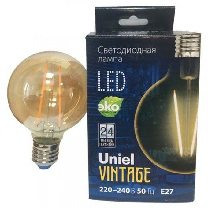 Светодиодная лампа Uniel Vintage в форме шара LED 4W G80 E27 золотистая