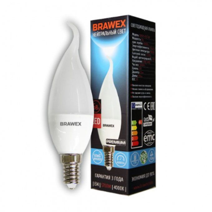 Светодиодная лампа BRAWEX Premium свеча на ветру LED 6W E14 4000K