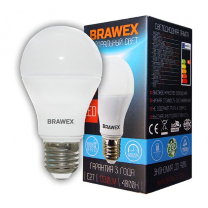 Светодиодная лампа BRAWEX Premium в форме шара LED 14W A60 E27 4000K