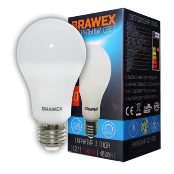 Светодиодная лампа BRAWEX Premium в форме шара LED 12W A65 E27 
4000K