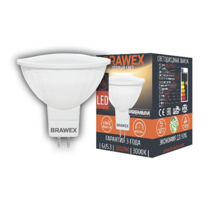 Светодиодная лампа BRAWEX Premium рефлектор MR16 LED 4W GU5.3 3000K