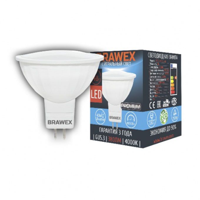 Светодиодная лампа BRAWEX Premium рефлектор MR16 LED 4W GU5.3 4000K