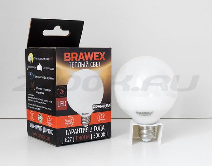 Светодиодная лампа BRAWEX Premium в форме шара LED G95 E27 12W 
3000K
