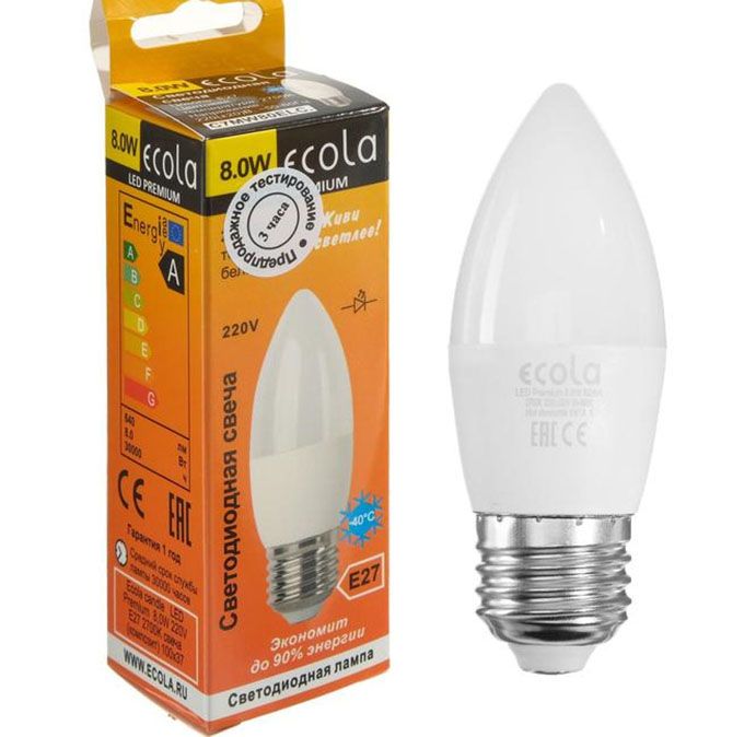 Светодиодная лампа Ecola свеча LED Premium 8W E27 2700K