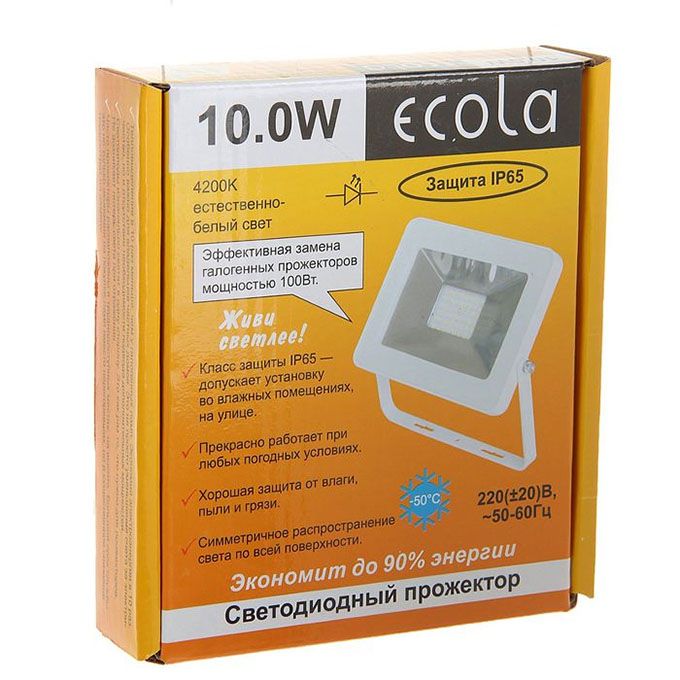 Светодиодный прожектор Ecola LED 10W IP65 ультратонкий белый 4200K