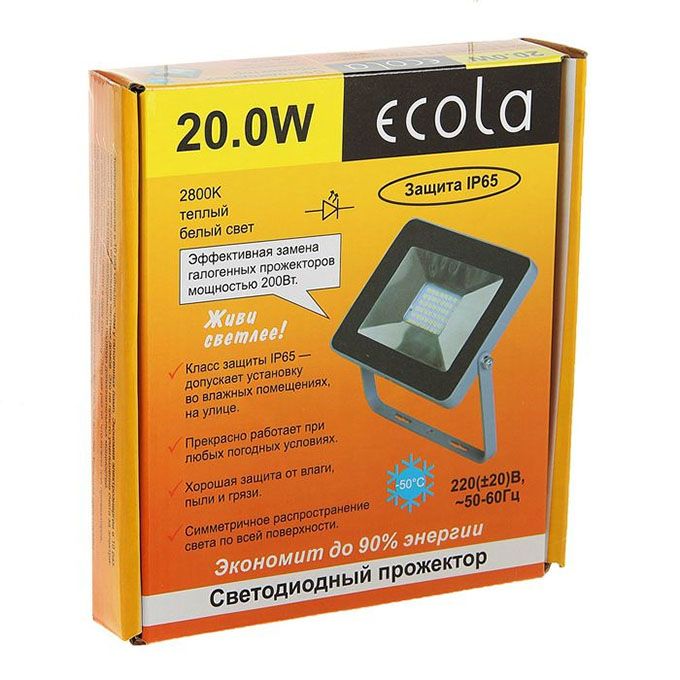 Светодиодный прожектор Ecola LED 20W IP65 ультратонкий серебристо-серый 2800K