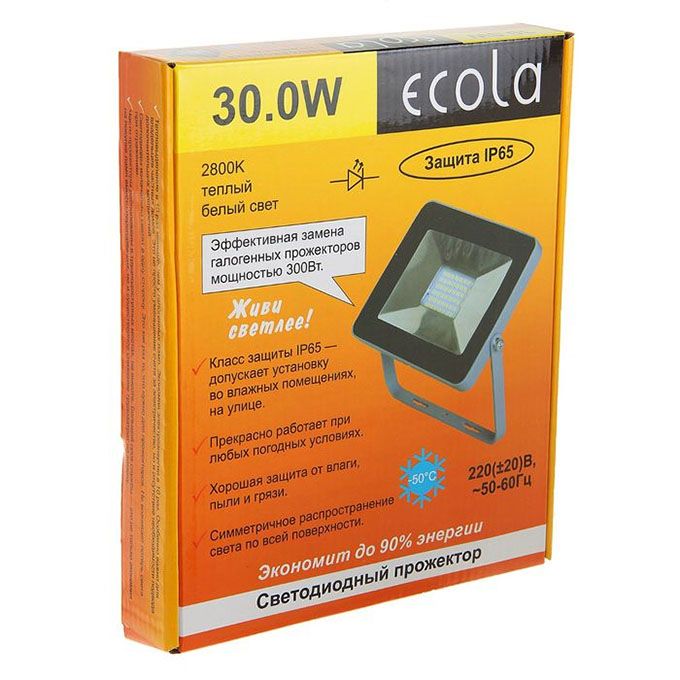 Светодиодный прожектор Ecola LED 30W IP65 ультратонкий серебристо-серый 2800K