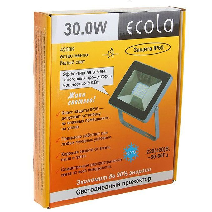 Светодиодный прожектор Ecola LED 30W IP65 ультратонкий серебристо-серый 4200K