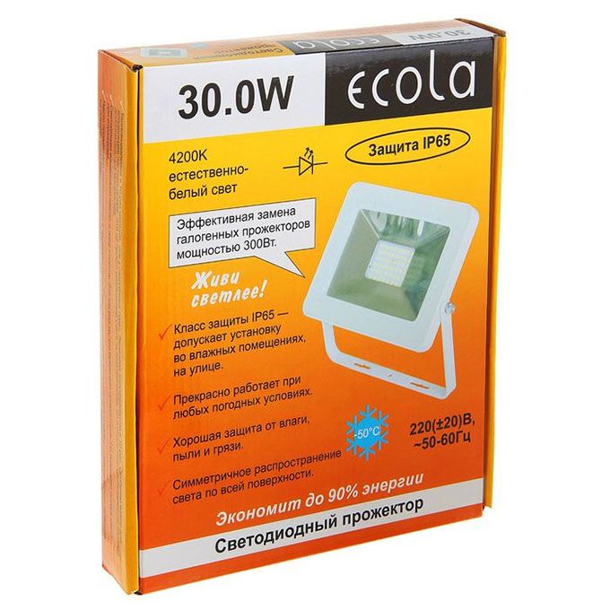 Светодиодный прожектор Ecola LED 30W IP65 ультратонкий белый 4200K