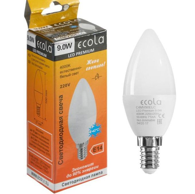 Светодиодная лампа Ecola свеча LED Premium 9W E14 4000K