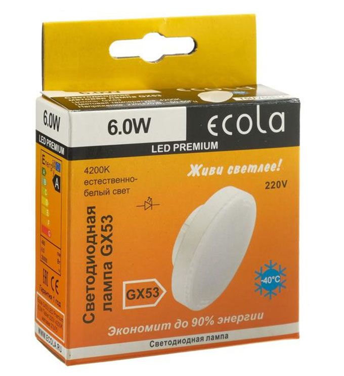 Светодиодная лампа Ecola в форме таблетки GX53 LED Premium 6W (матовая) 4200K