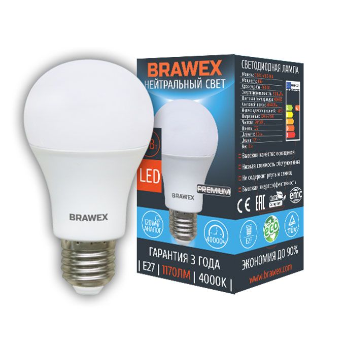 Светодиодная лампа BRAWEX Premium в форме шара LED 13W E27 4000K