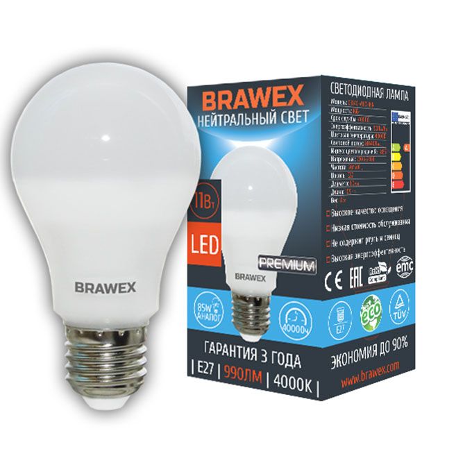 Светодиодная лампа BRAWEX Premium в форме шара LED 11W E27 4000K