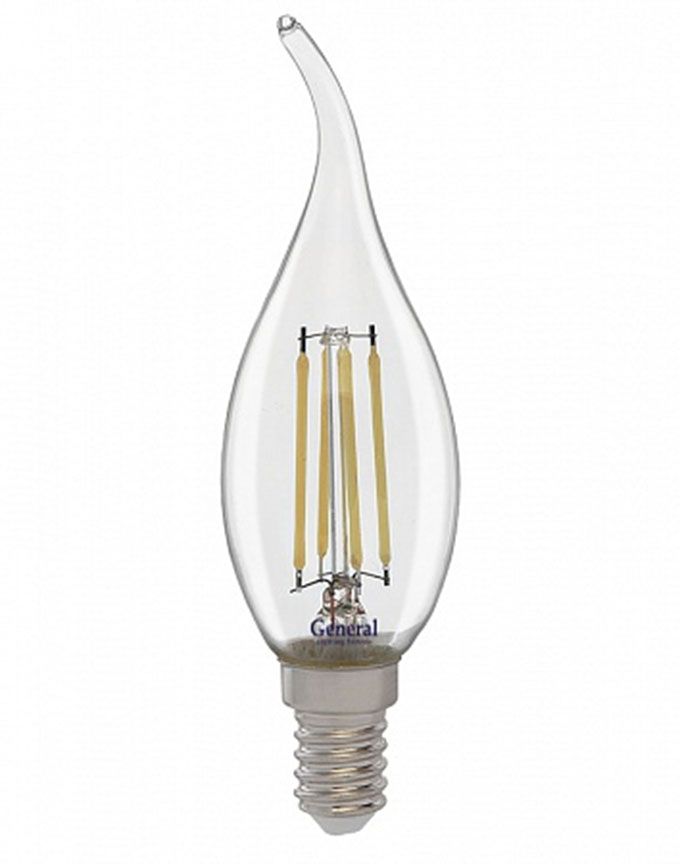 Светодиодная лампа General GLDEN в форме свечи на ветру LED 7W E14 (прозрачная) с нитевым излучателем 2700K