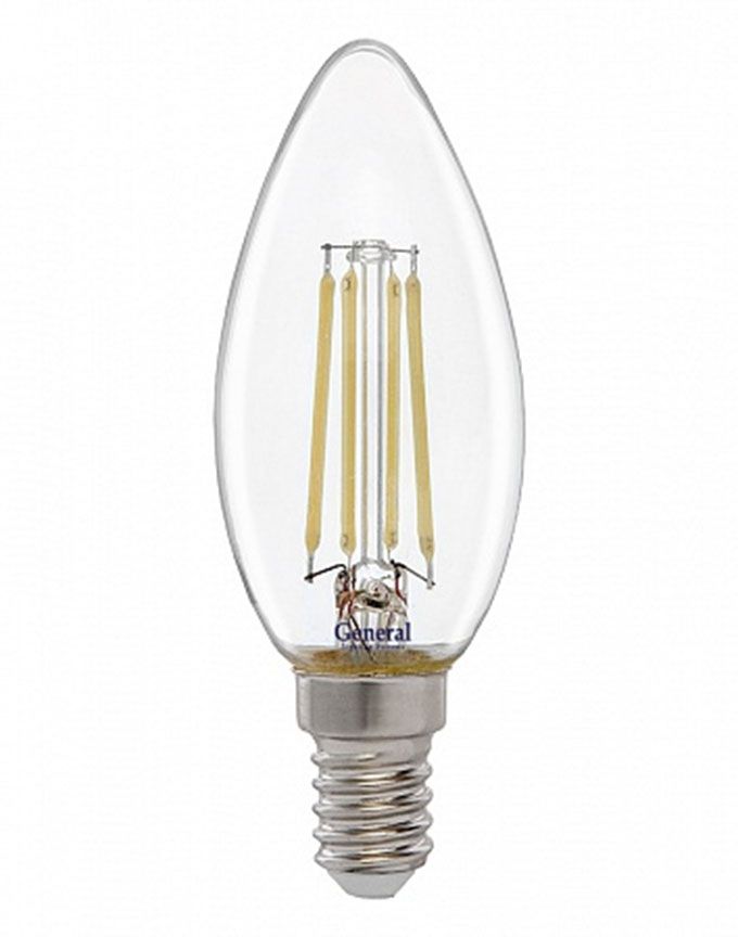 Светодиодная лампа General GLDEN в форме свечи LED 7W E14 (прозрачная) с нитевым излучателем 6500K