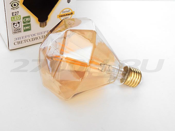 Светодиодная лампа General GLDEN в форме бриллианта LED 10W E27 
(прозрачная) золотистая с нитевым излучателем