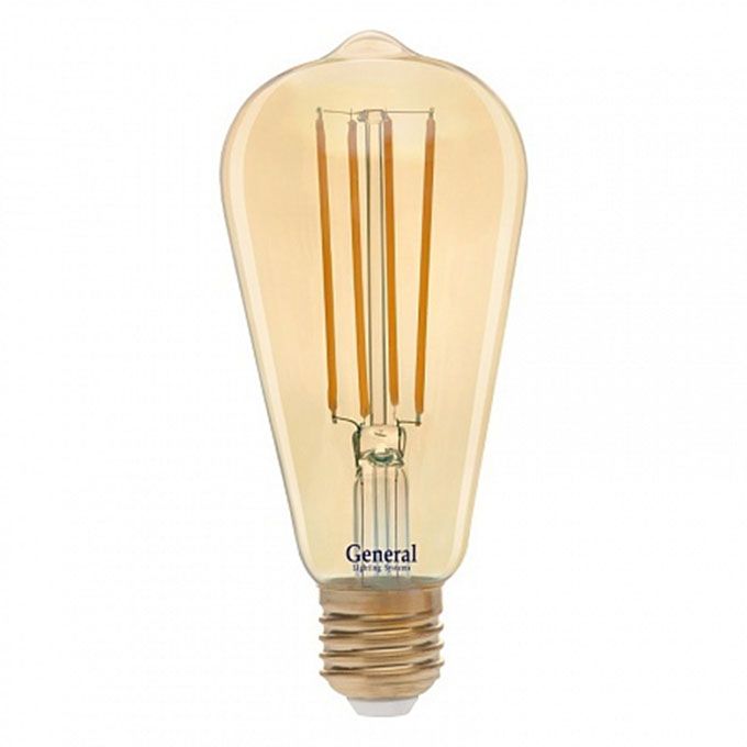 Светодиодная винтажная лампа General GLDEN LED 8W ST64 E27 (прозрачная) золотистая с нитевым излучателем