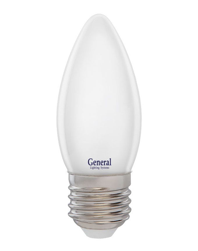 Светодиодная лампа General в форме свечи LED 7W С35 E27 (матовая) с нитевым излучателем 2700K
