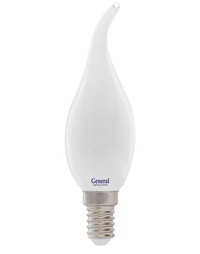 Светодиодная лампа General в форме свечи на ветру LED 7W СW35 E14 (матовая) с нитевым излучателем 4500K