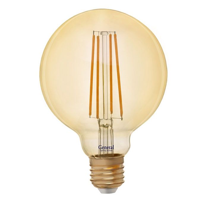 Светодиодная лампа General в форме шара LED 10W G95 E27 (прозрачная) золотистая с нитевым излучателем