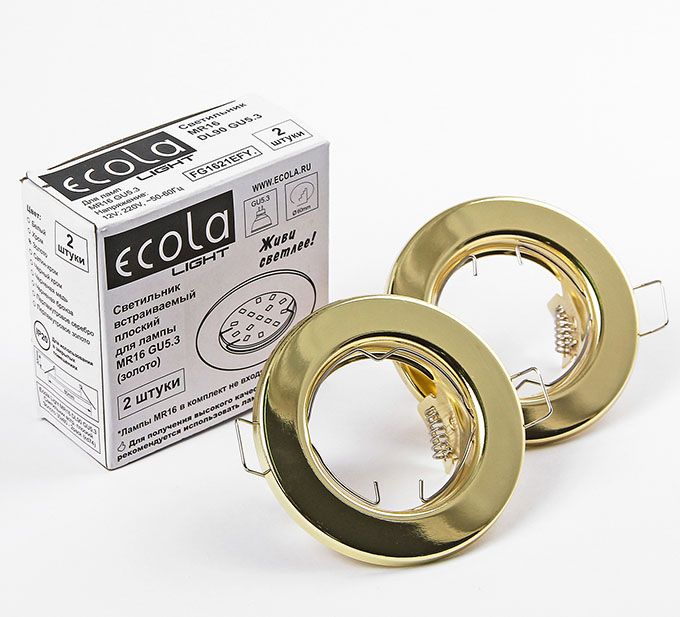 Промонабор Ecola Light MR16 DL90 плоский золото (2шт)