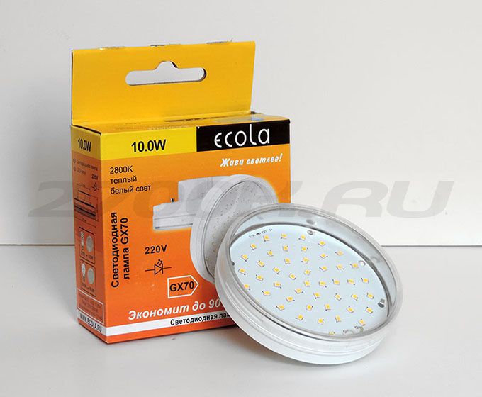 Светодиодная лампа Ecola в форме таблетки GX70 LED 10W (прозрачная) 2800K