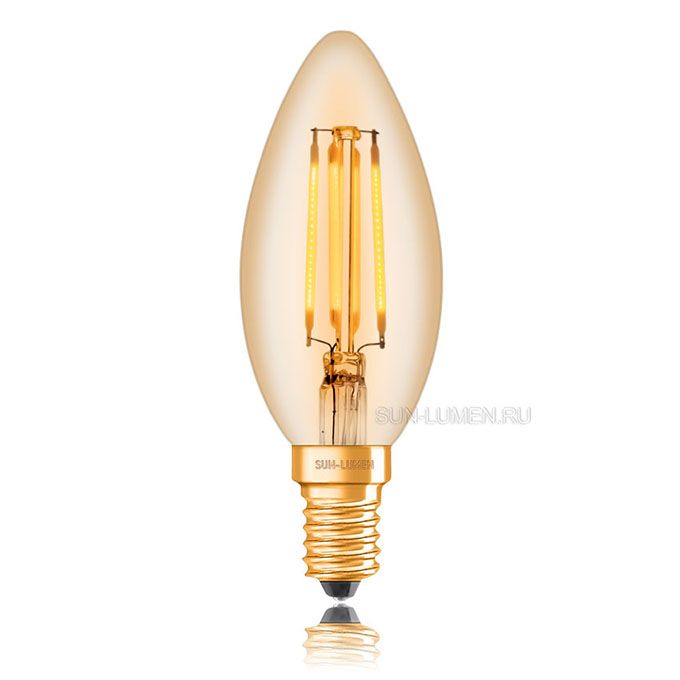 Светодиодная ретро лампа Sun-Lumen LED 4W C35 E14 (золотистая) 2200K