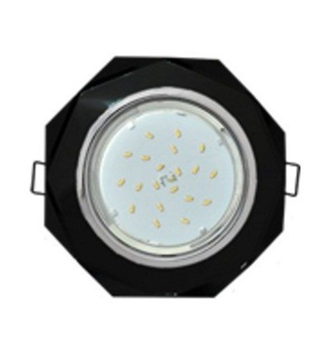 Встраиваемый светильник Ecola GX53 H4 LD5312 Glass черный хром с подсветкой и восьмиугольной черной вкладкой