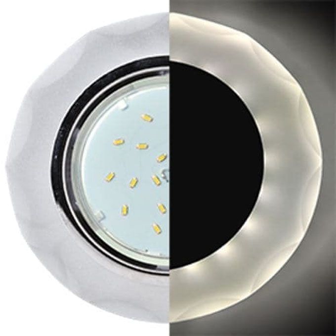 Встраиваемый светильник Ecola GX53 H4 LD5313 Glass хром с подсветкой и фасками на круглой матовой вкладке