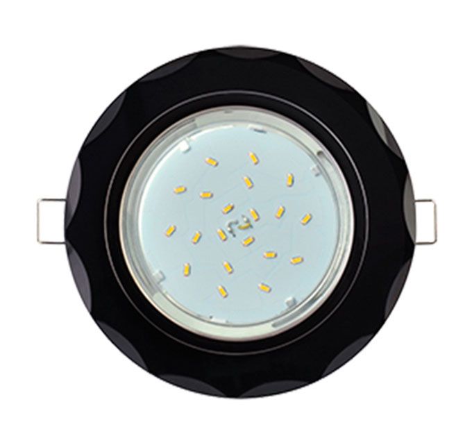 Встраиваемый светильник Ecola GX53 H4 LD5313 Glass черный хром с подсветкой и фасками на круглой черной вкладке