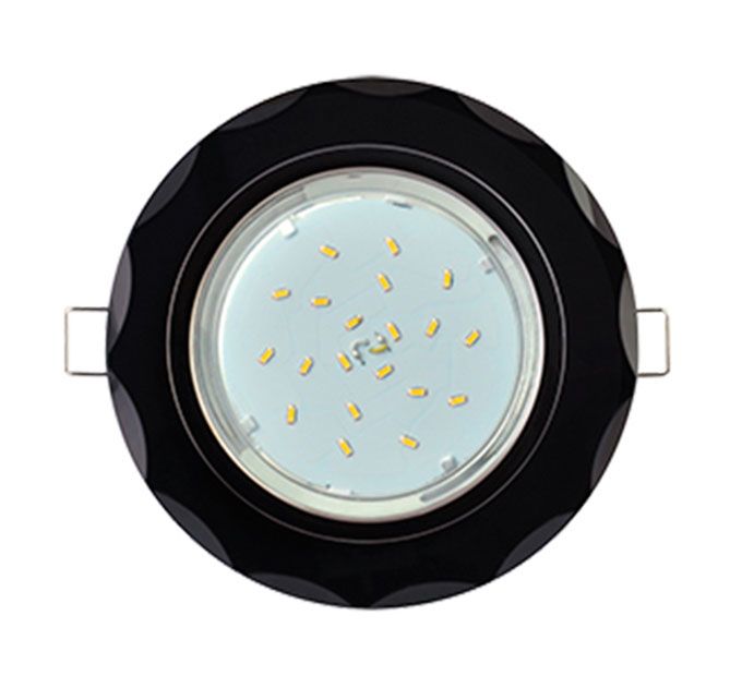 Встраиваемый светильник Ecola GX53 H4 5313 Glass черный хром с фасками на круглой черной вкладке