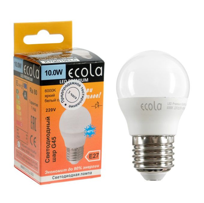 Светодиодная лампа Ecola шар LED Premium 10W G45 E27 (матовая) 6000K