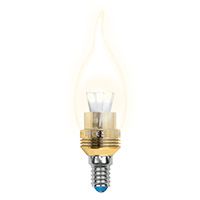Светодиодная лампа Uniel Crystal Gold свеча на ветру LED 5W E14 (прозрачная) для хрустальных люстр 3000K