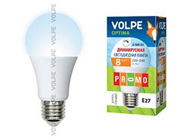 Диммируемая светодиодная лампа Volpe Optima DIM шар LED 8W A60 E27 4500K (матовое стекло)