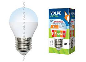 Диммируемая светодиодная лампа Volpe Optima DIM шар LED 6W G45 E27 4500K (матовое стекло)