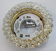 Встраиваемый светильник Ecola GX53 H4 Glass золото с прозрачными хрусталиками