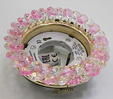 Встраиваемый светильник Ecola GX53 H4 Glass золото с прозрачными и розовыми хрусталиками