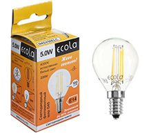 Филаментная светодиодная лампа Ecola в форме шара LED 5W E14 4000K (прозрачная)