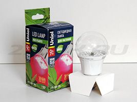 Светодиодная лампа для растений Uniel A60 LED 9W E27 (прозрачная) сине-красного спектра
